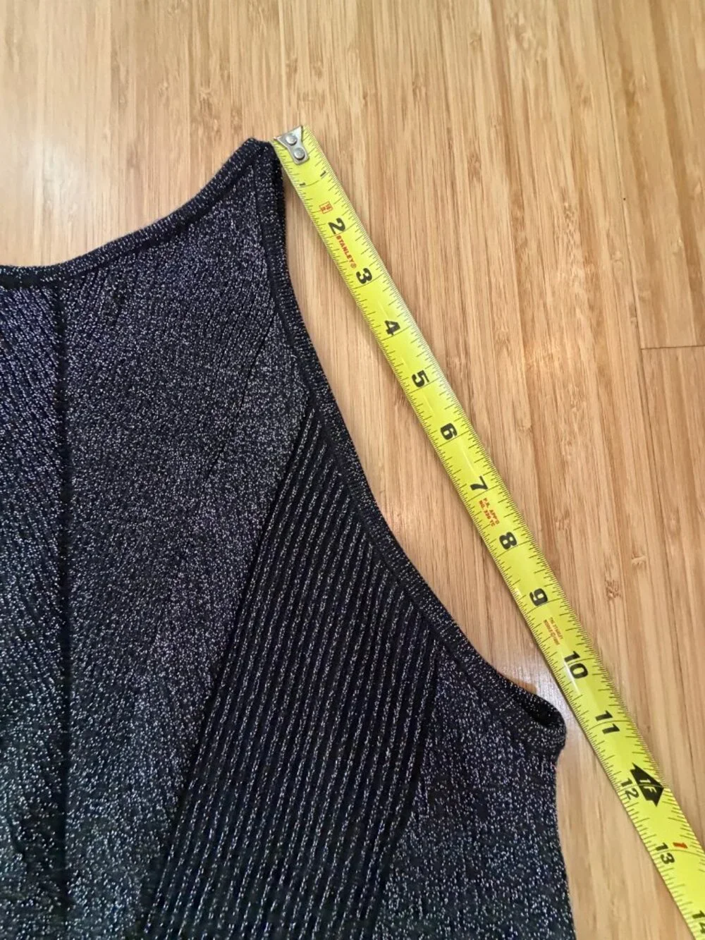 Anthropologie Metallic Black Silver Knit Sweater Vest Sleeveless Top Women's L